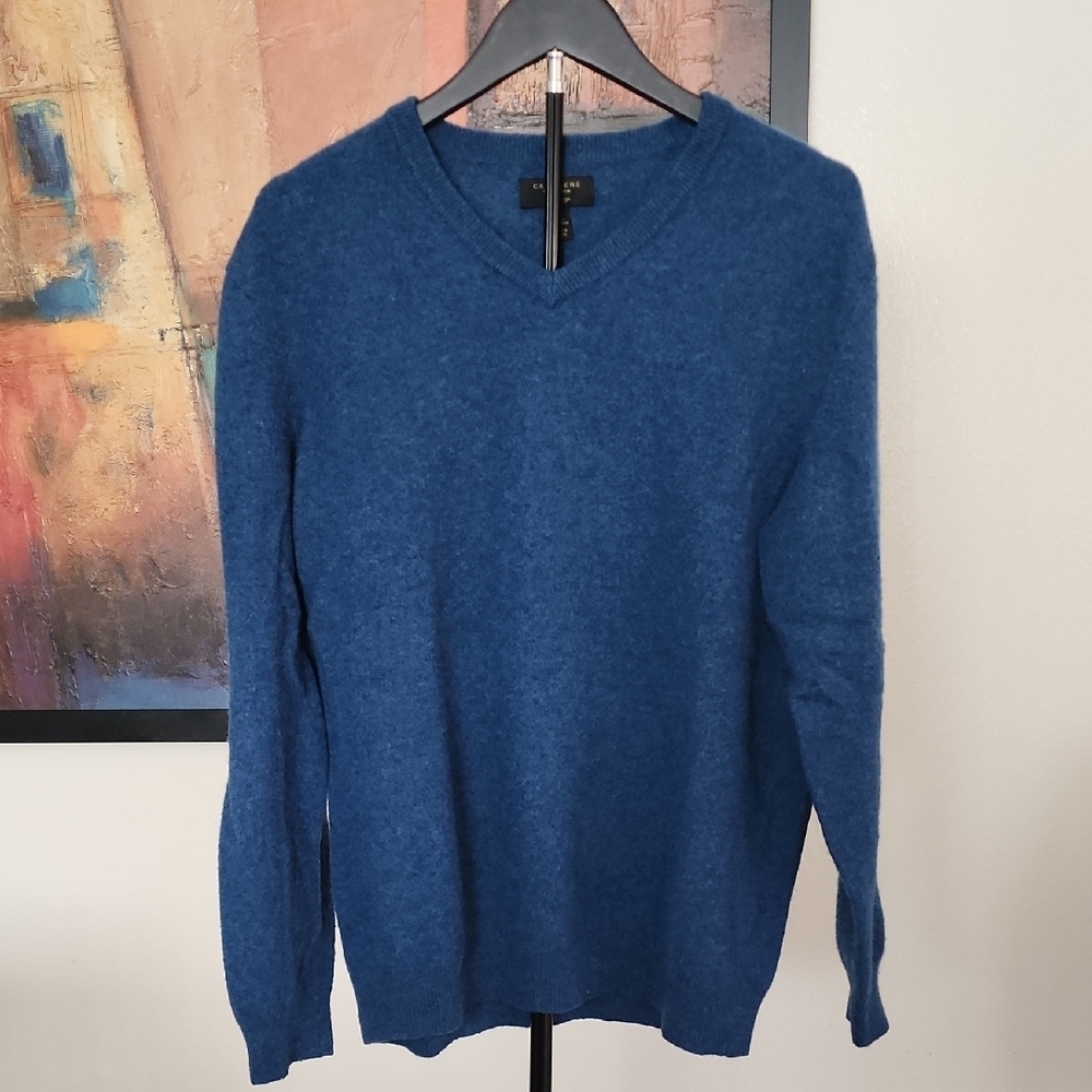 Club Room 100% Cashmere Deep Blue V-Neck Preppy Sweater